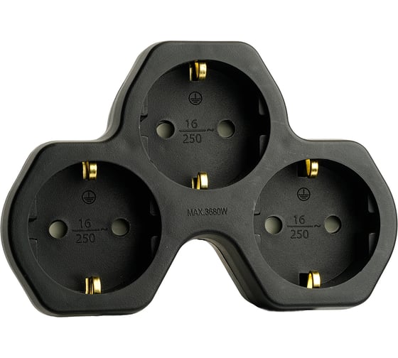 Изображение товара Разветвитель сетевой STEKKER 3-местный, с заземлением, ADP16-13-21, черный, 50108