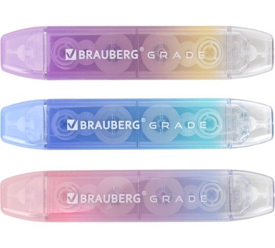 Изображение товара Корректирующая лента двусторонняя BRAUBERG GRADE PASTEL 5 мм x 10 м, 3 шт 273026