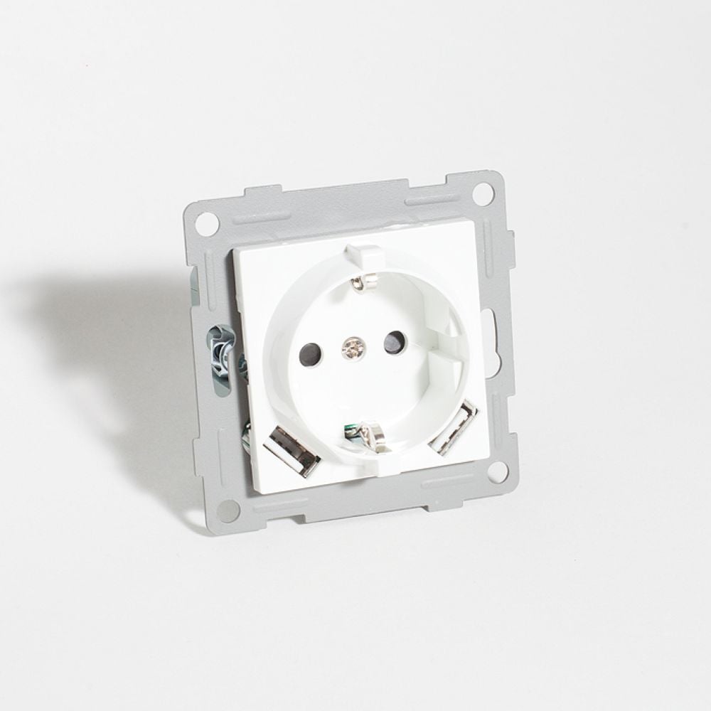 Изображение товара Розетка электрическая SPL 2К+З/2xUSB A белая встраиваемая, IP20, 220V, 16А