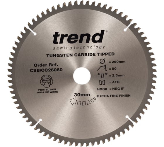 Изображение товара Диск пильный по дереву (260х30 мм; 80 зубьев) TREND CSB/CC26080