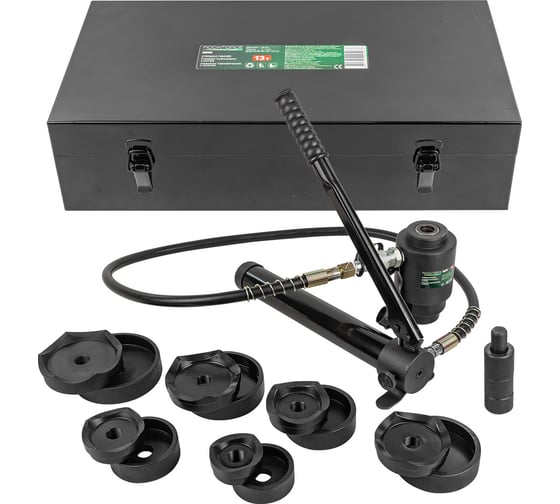 Изображение товара Пробойник гидравлический Rockforce с насосом13т(Ø63, 76, 80, 89, 100, 114мм, сталь нерж.-2мм, медь/алюм.-4мм,ход штока-25мм),в кейсе RF-71502(56543)