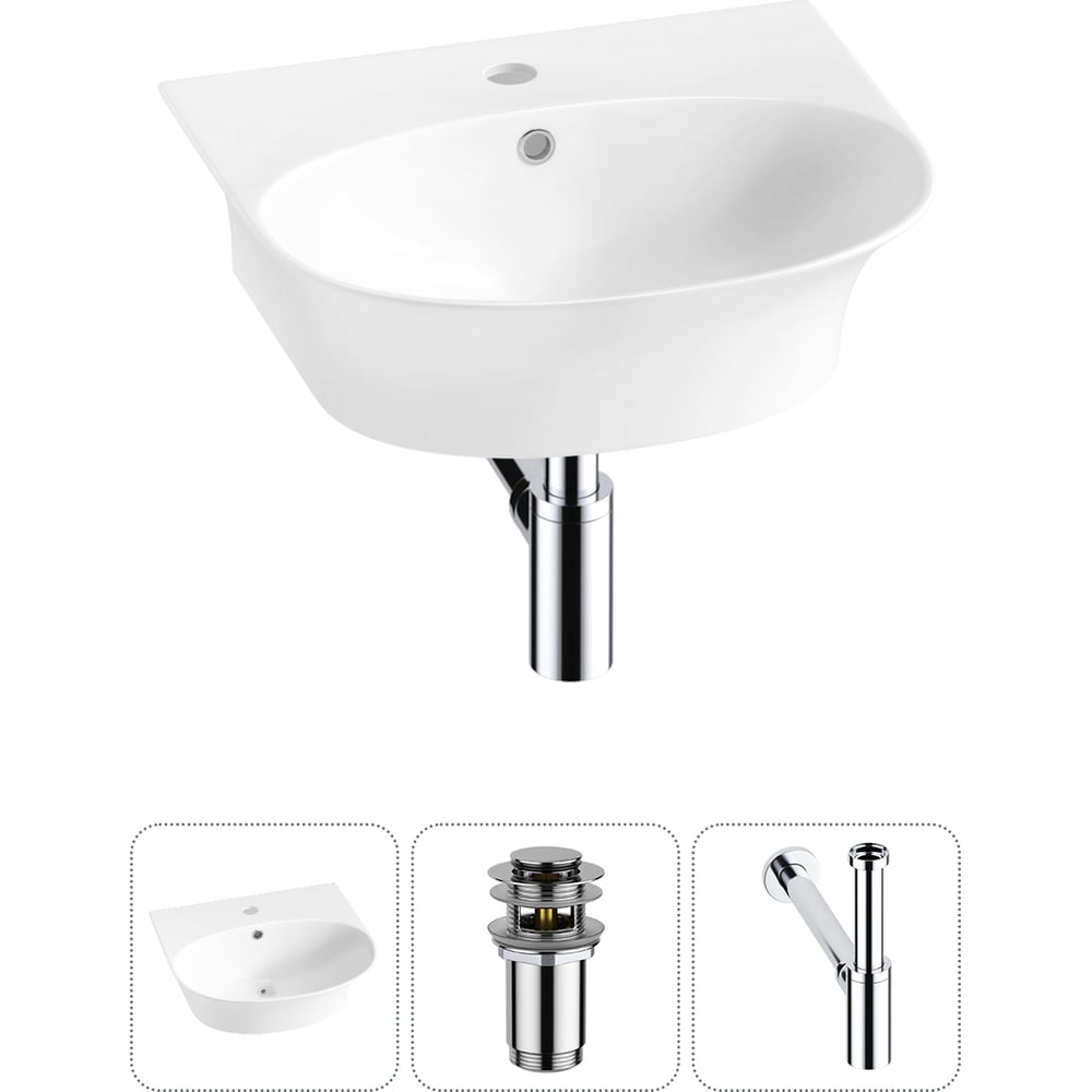 Изображение товара Комплект раковина 3 в 1 Wellsee Bathroom Sink полукруглая белая фарфор накладная