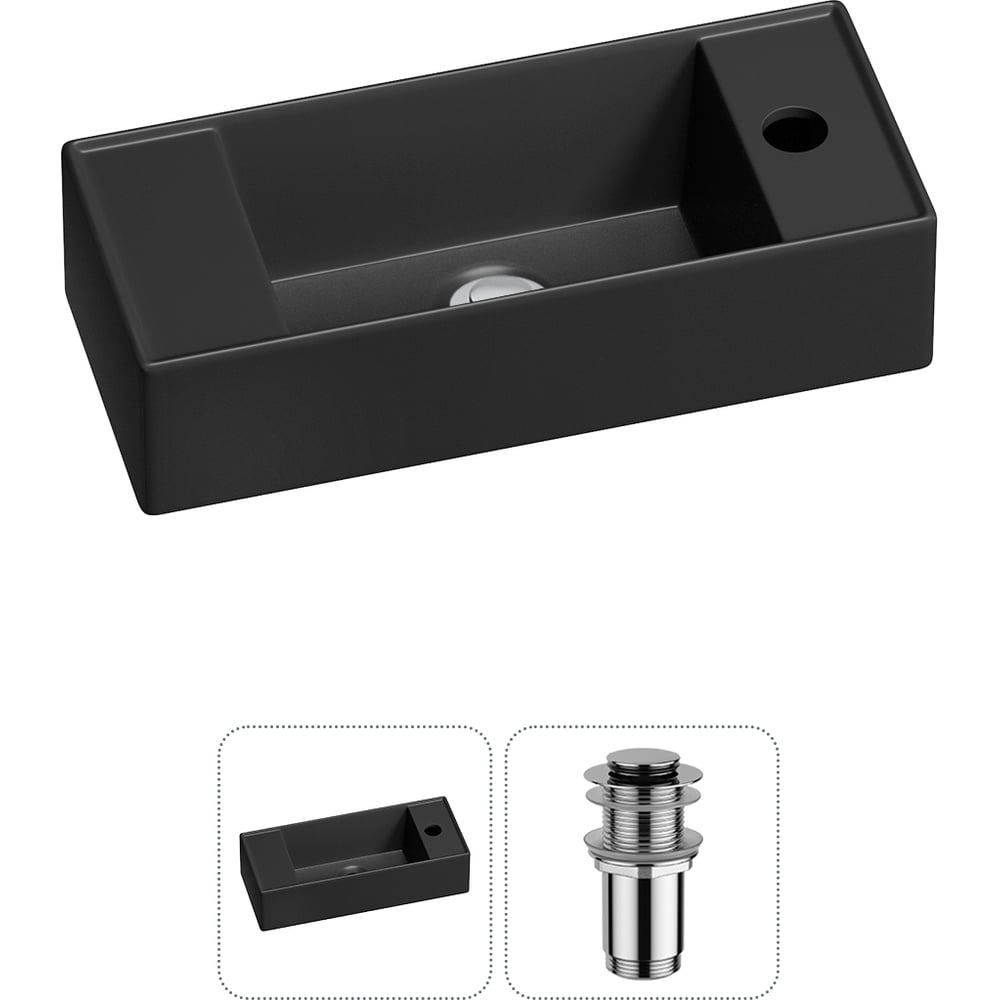 Изображение товара Комплект 2 в 1 Wellsee Bathroom Sink накладная раковина 43x18 см черный матовый фарфор