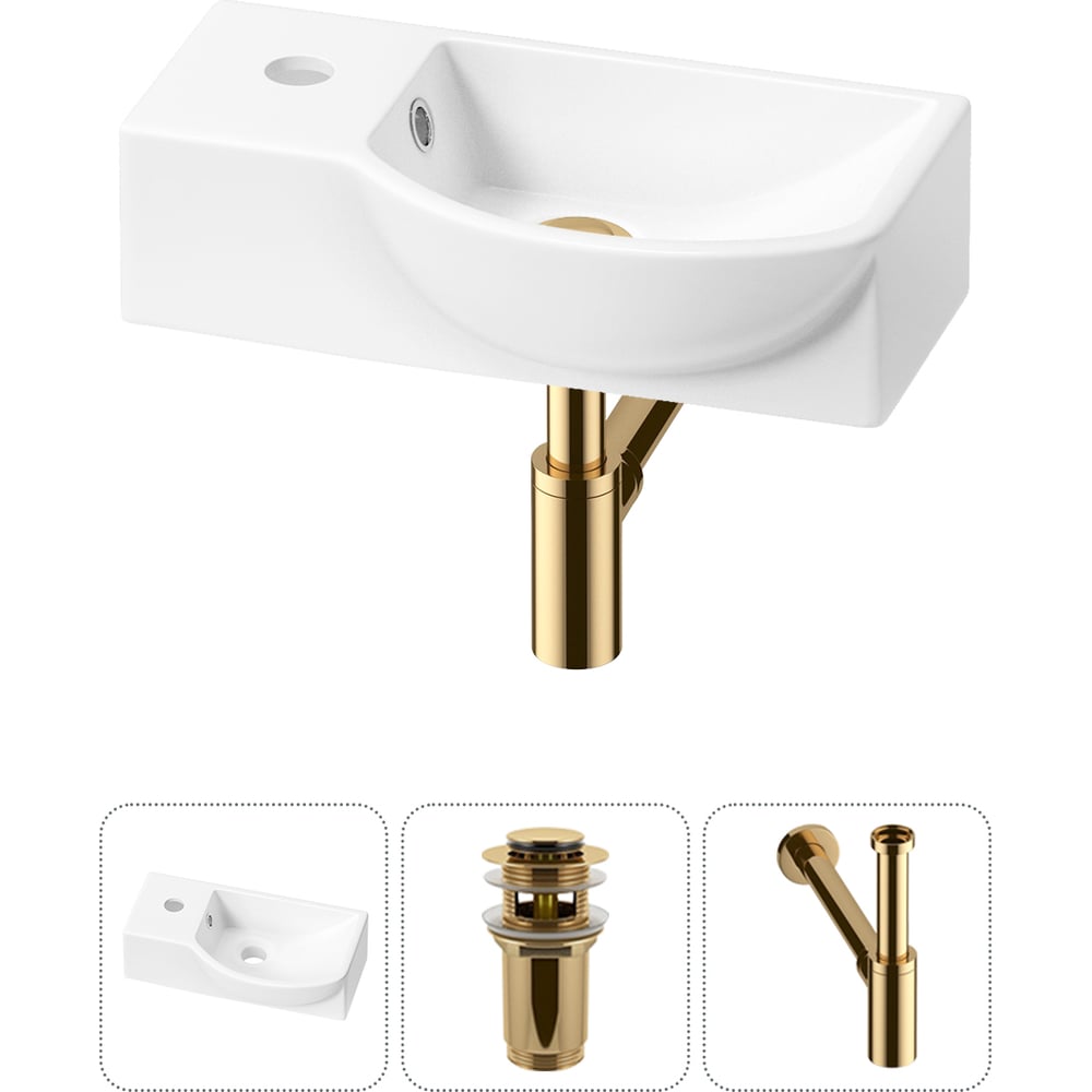 Изображение товара Комплект 3 в 1 Wellsee накладная раковина 40x23 см с сифоном белая стильная