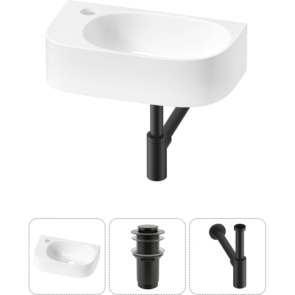 Изображение товара Комплект 3 в 1 Wellsee раковина 40x22 см накладная с сифоном современный дизайн