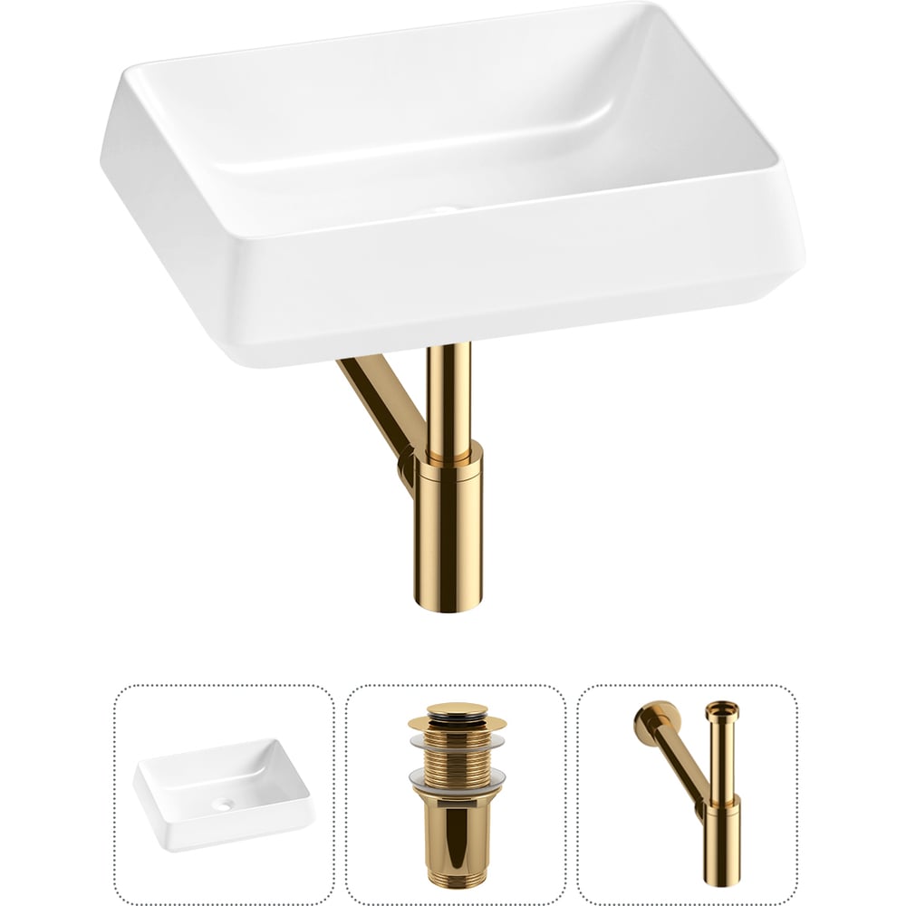 Изображение товара Комплект 3 в 1 Wellsee Bathroom Sink накладная раковина 50x38 см с донным клапаном и аксессуарами