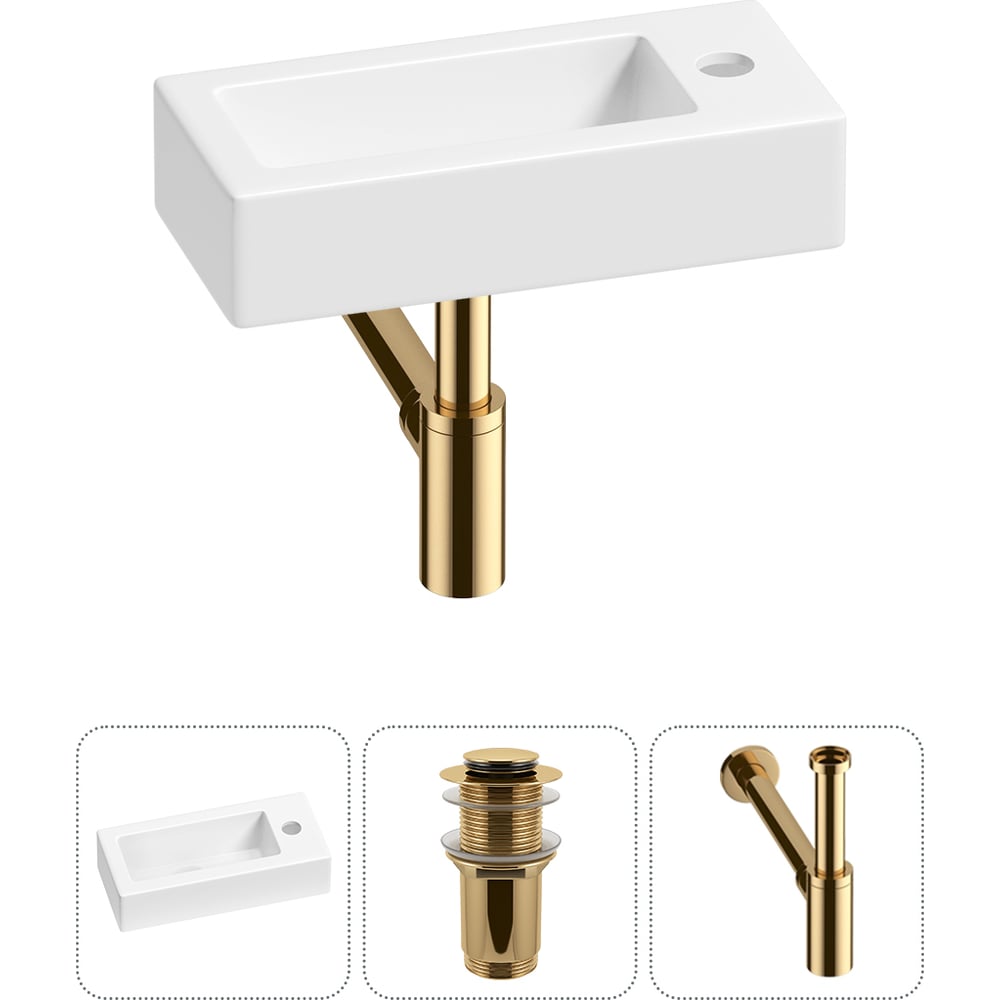 Изображение товара Комплект 3 в 1 Wellsee Bathroom Sink накладная раковина фарфор глянцевая 37x18 см с донным клапаном