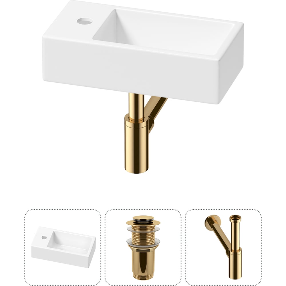 Изображение товара Комплект 3 в 1 Wellsee Bathroom Sink накладная раковина 40x20 см с сифоном и отделкой в золоте