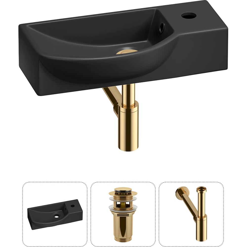 Изображение товара Комплект 3 в 1 Wellsee Bathroom Sink черная накладная раковина 45x24 см