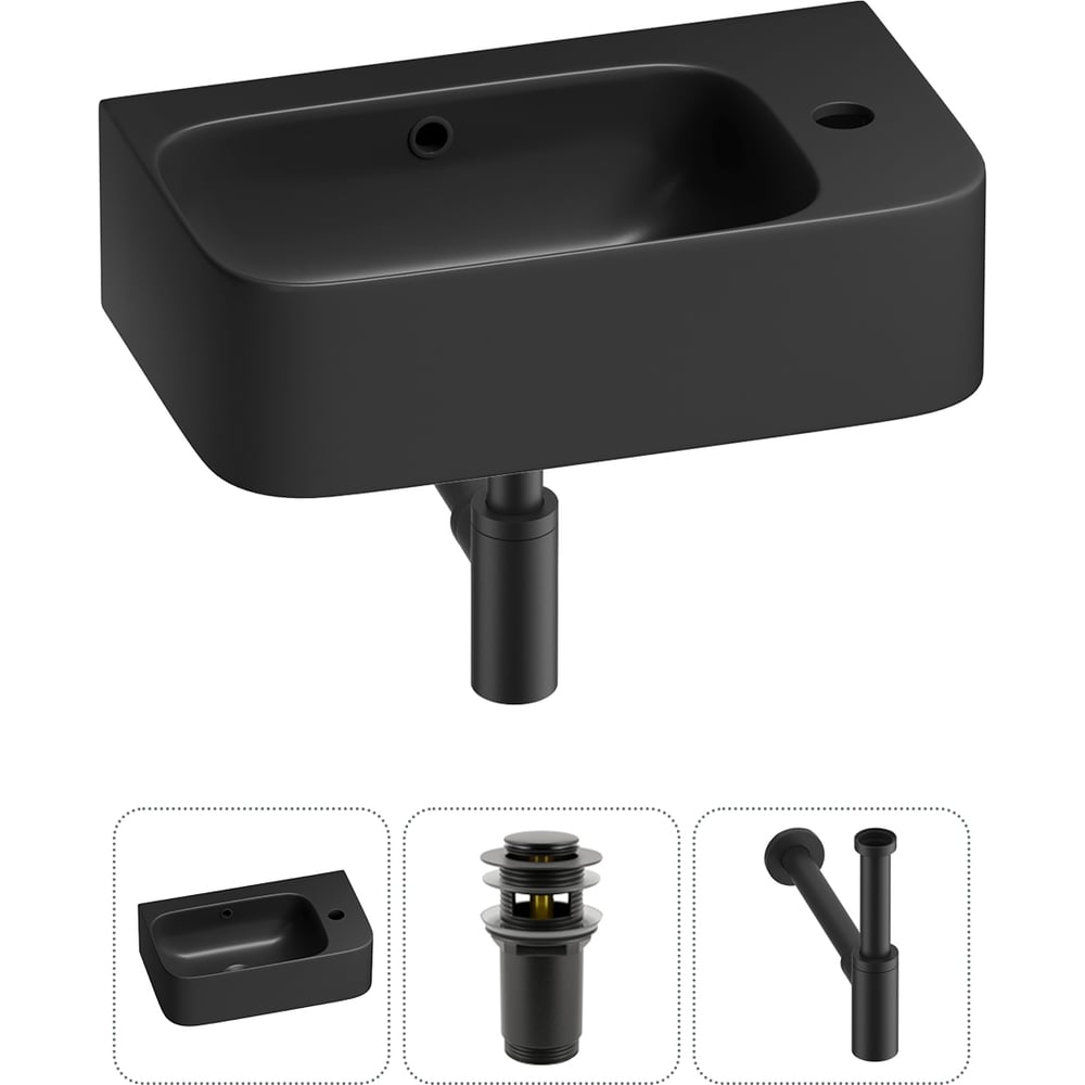 Изображение товара Комплект 3 в 1 Wellsee Bathroom Sink накладная раковина 45x27 см черный матовый