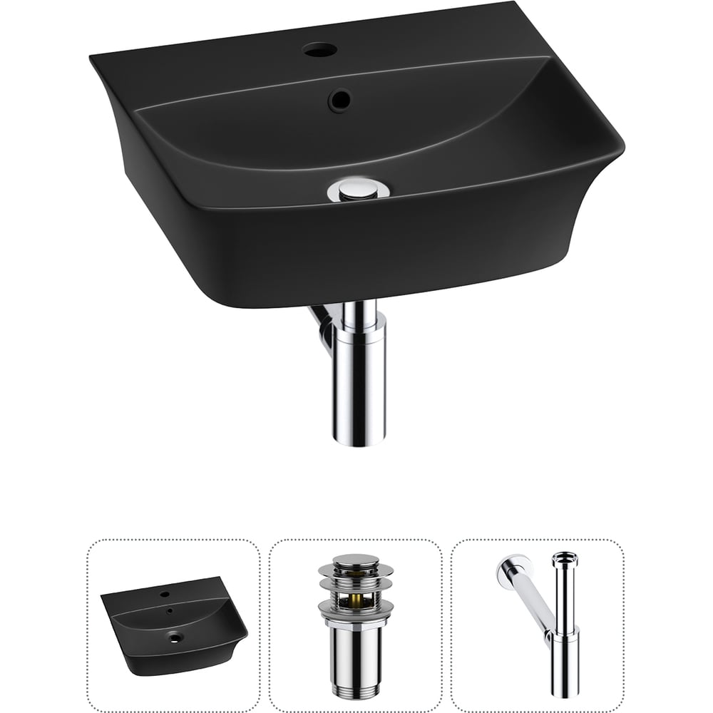 Изображение товара Комплект 3 в 1 Wellsee Bathroom Sink накладная раковина 45x40 см черный матовый