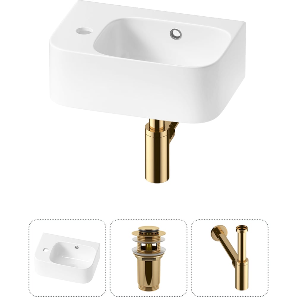 Изображение товара Комплект 3 в 1 Wellsee Bathroom Sink накладная/подвесная раковина 37x25 см с сифоном