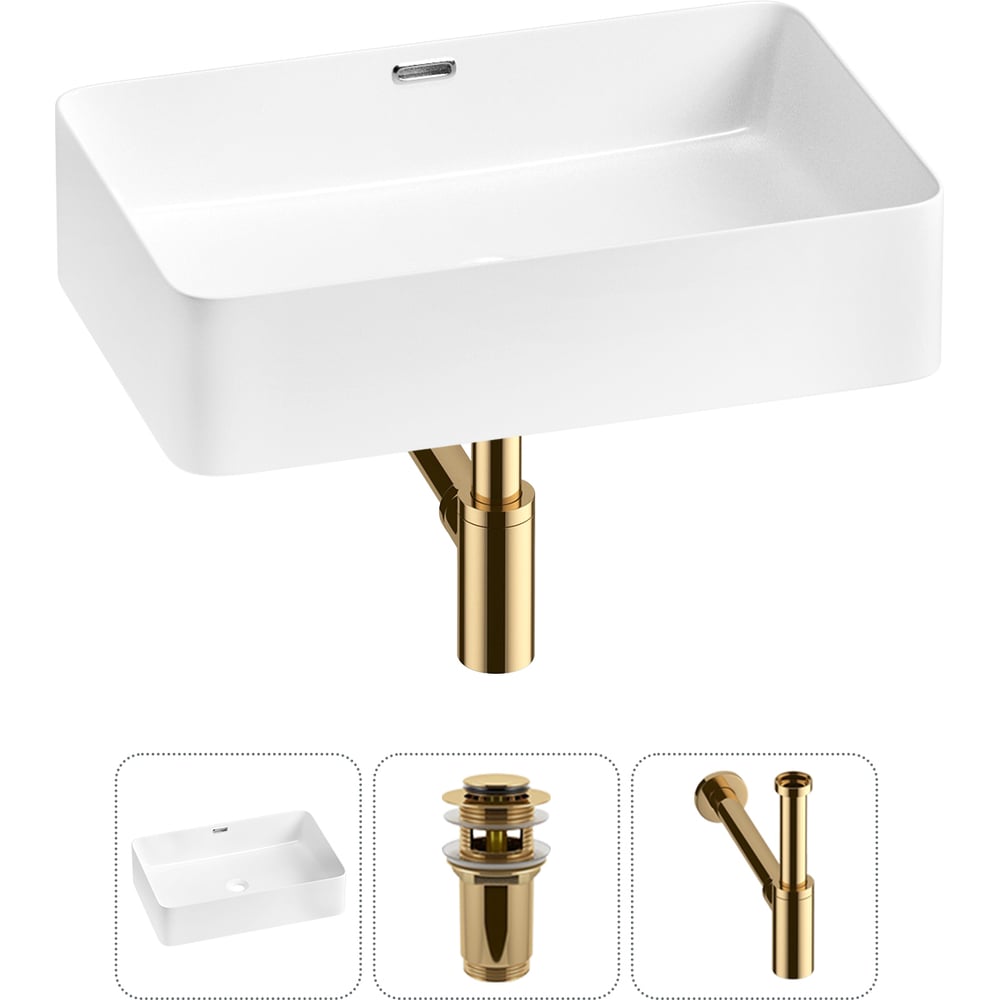 Изображение товара Комплект 3 в 1 Wellsee Bathroom Sink накладная раковина 48x31 см фарфор стиль современный