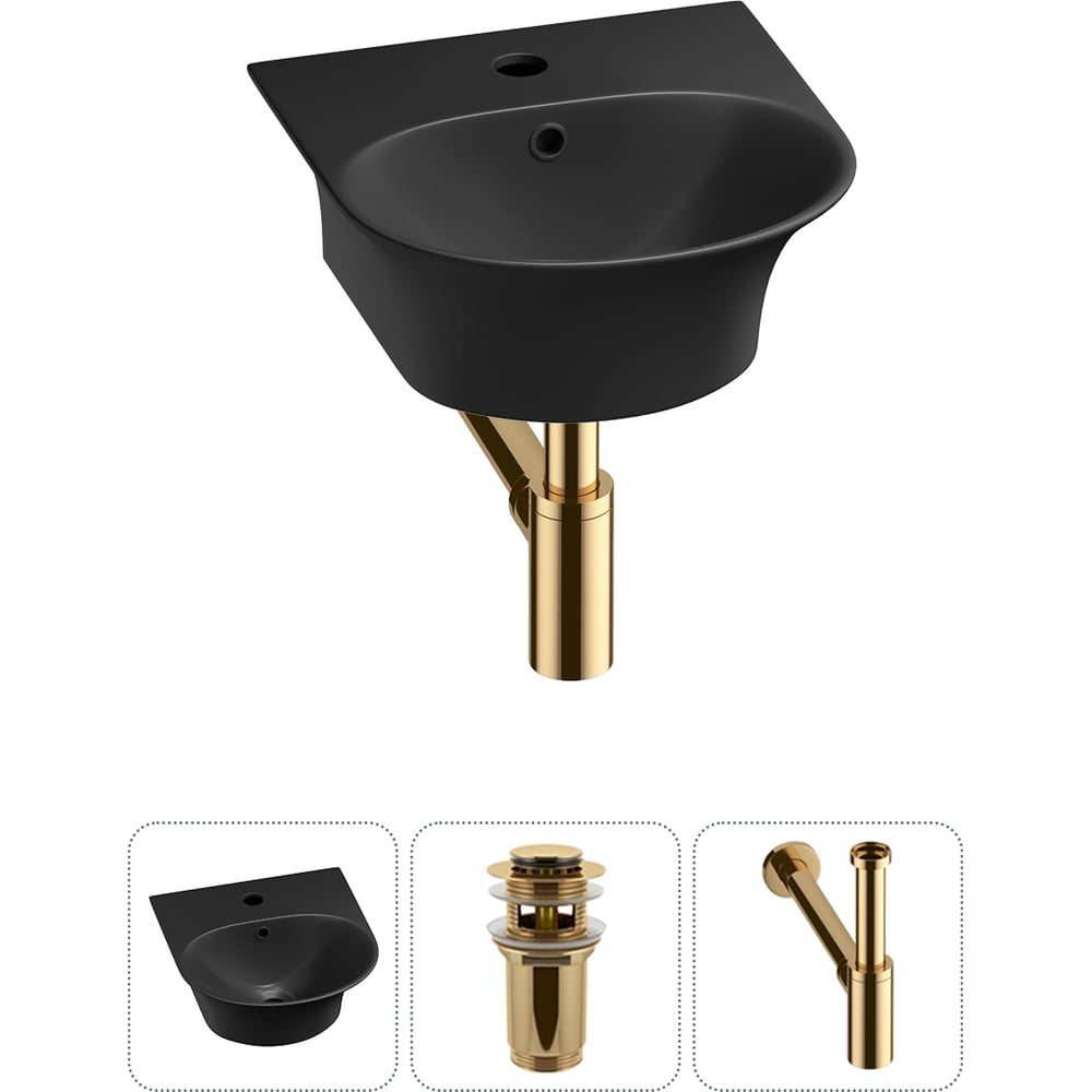 Изображение товара Комплект 3 в 1 Wellsee Bathroom Sink накладная раковина 34x36 см фарфор черный матовый