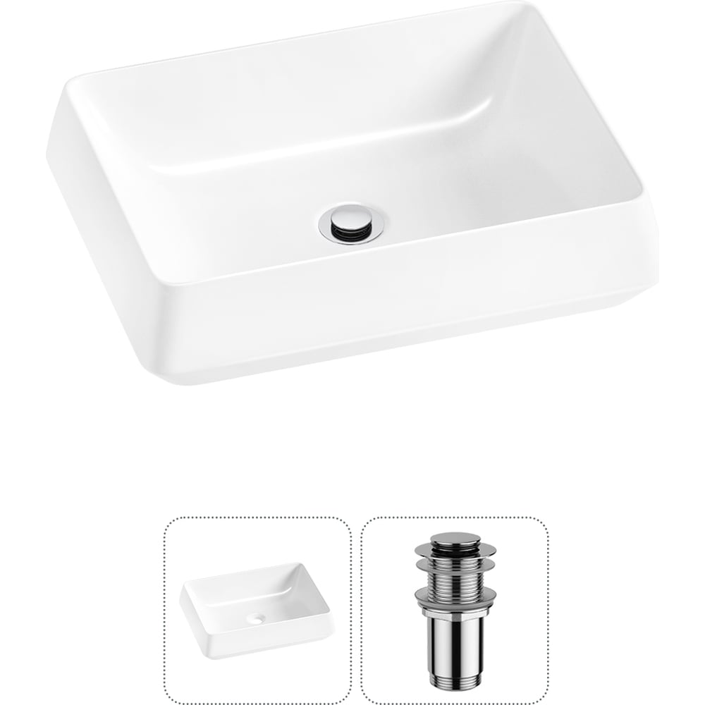 Изображение товара Комплект 2 в 1 раковина Wellsee Bathroom Sink накладная 50x38 см белая фарфоровая современная