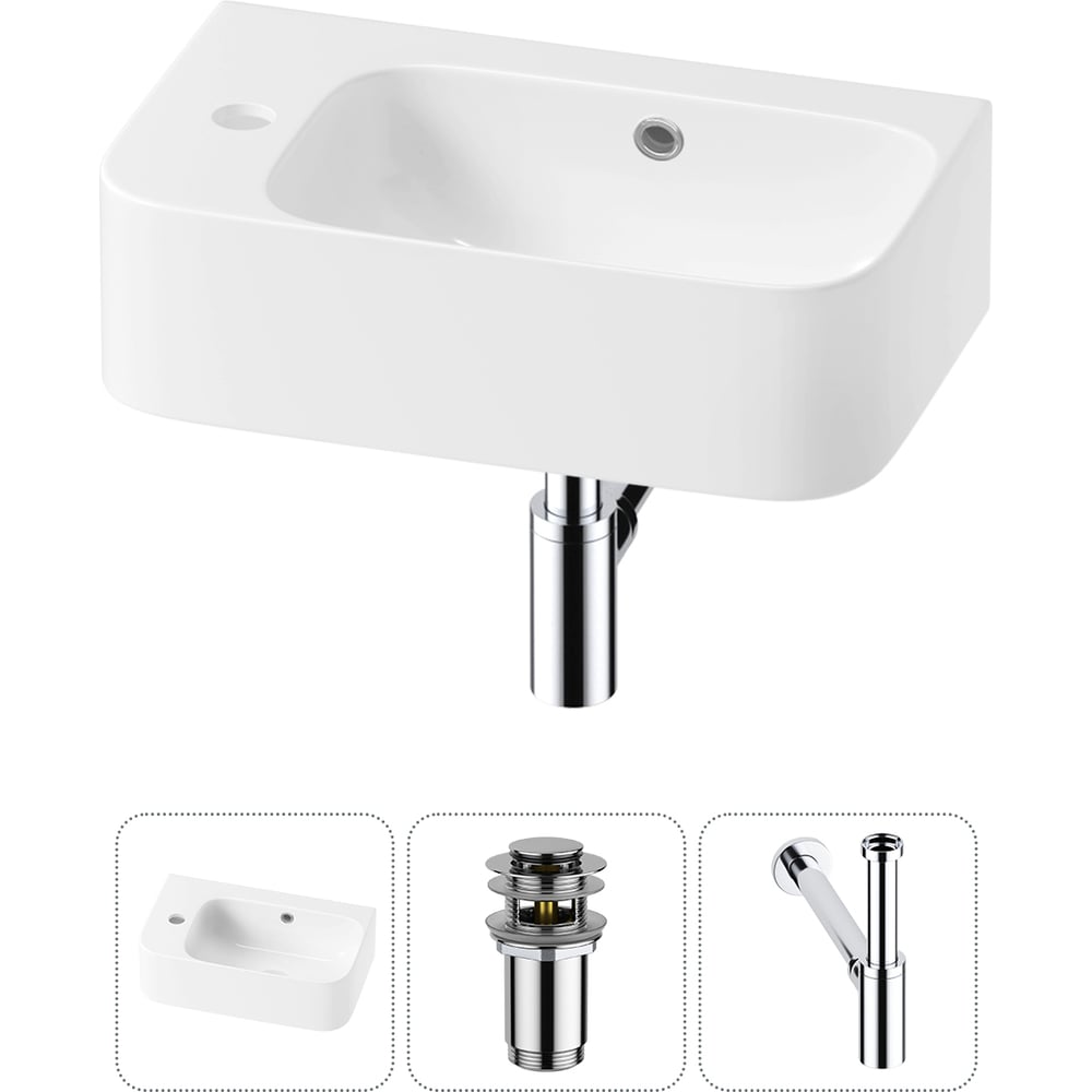 Изображение товара Комплект 3 в 1 Wellsee Bathroom Sink накладная раковина 45x27 см с сифоном и хромированными аксессу