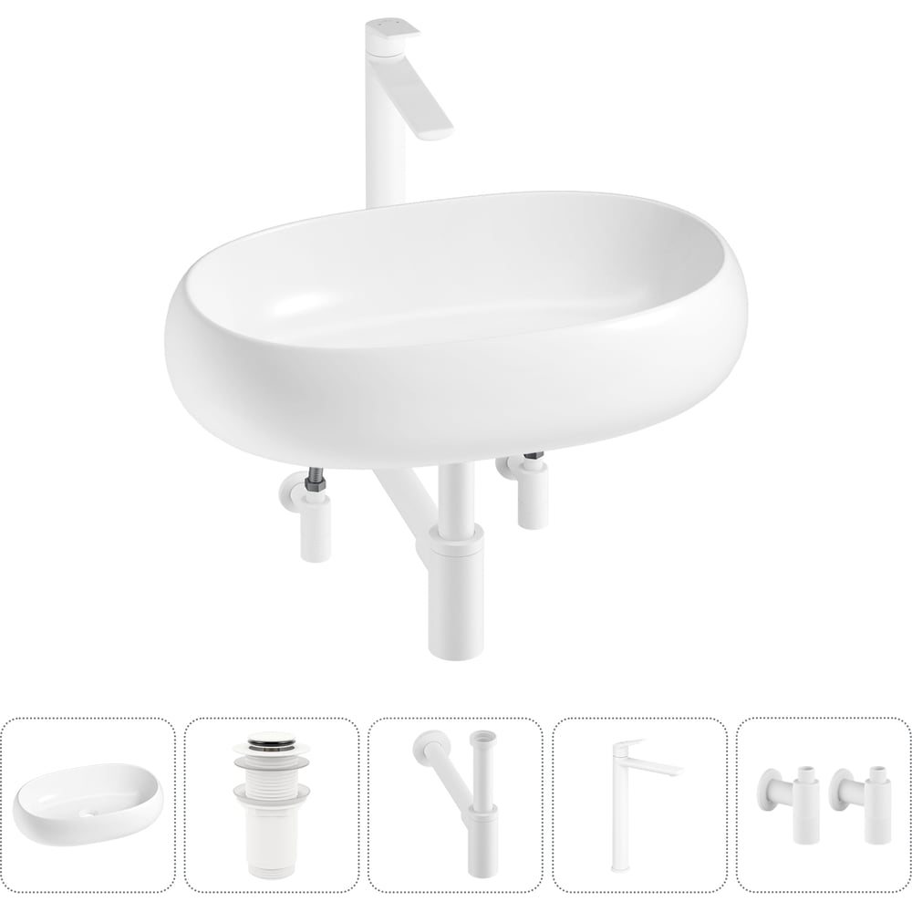 Изображение товара Комплект 5 в 1 Wellsee накладная раковина 56x33 см современный стиль фарфор