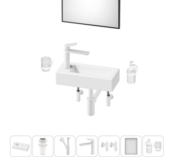 Изображение товара Комплект 7 в 1 Wellsee Bathroom Sink накладная/подвесная раковина 37x18 см, состоит 20219534R