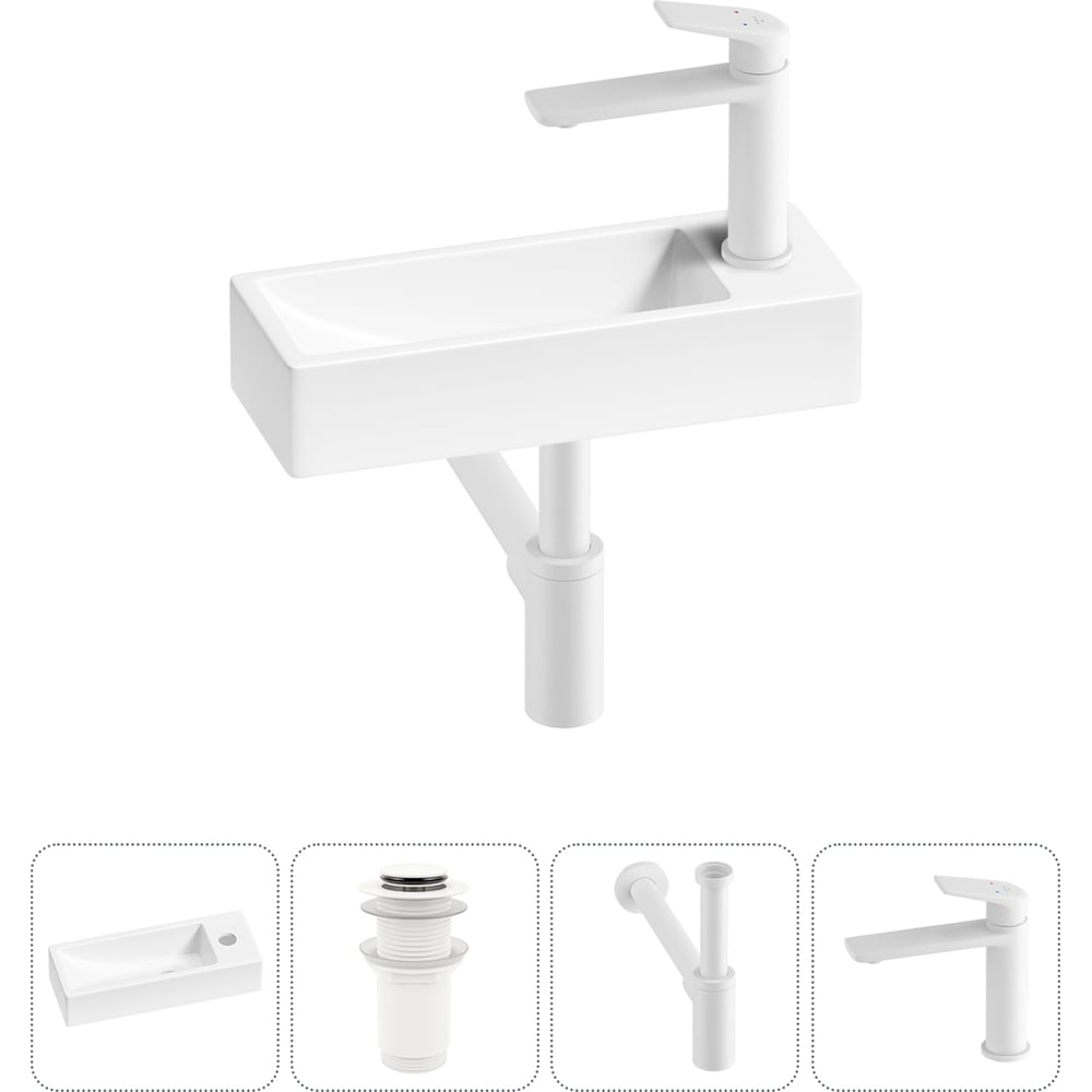 Изображение товара Комплект 4 в 1 Wellsee раковина накладная современная белая 38x14 см