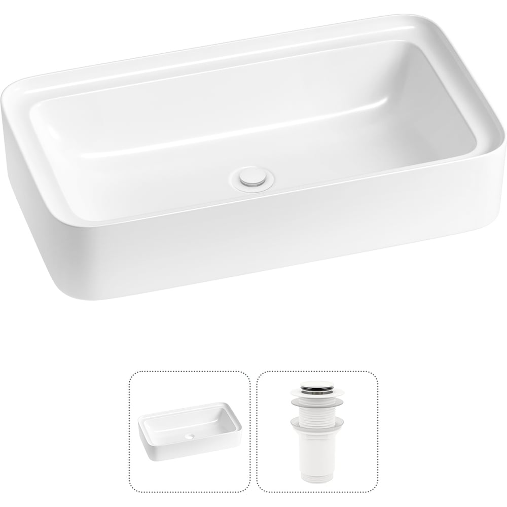Изображение товара Комплект 2 в 1 Wellsee Bathroom Sink накладная раковина 75x40 см белая фарфоровая
