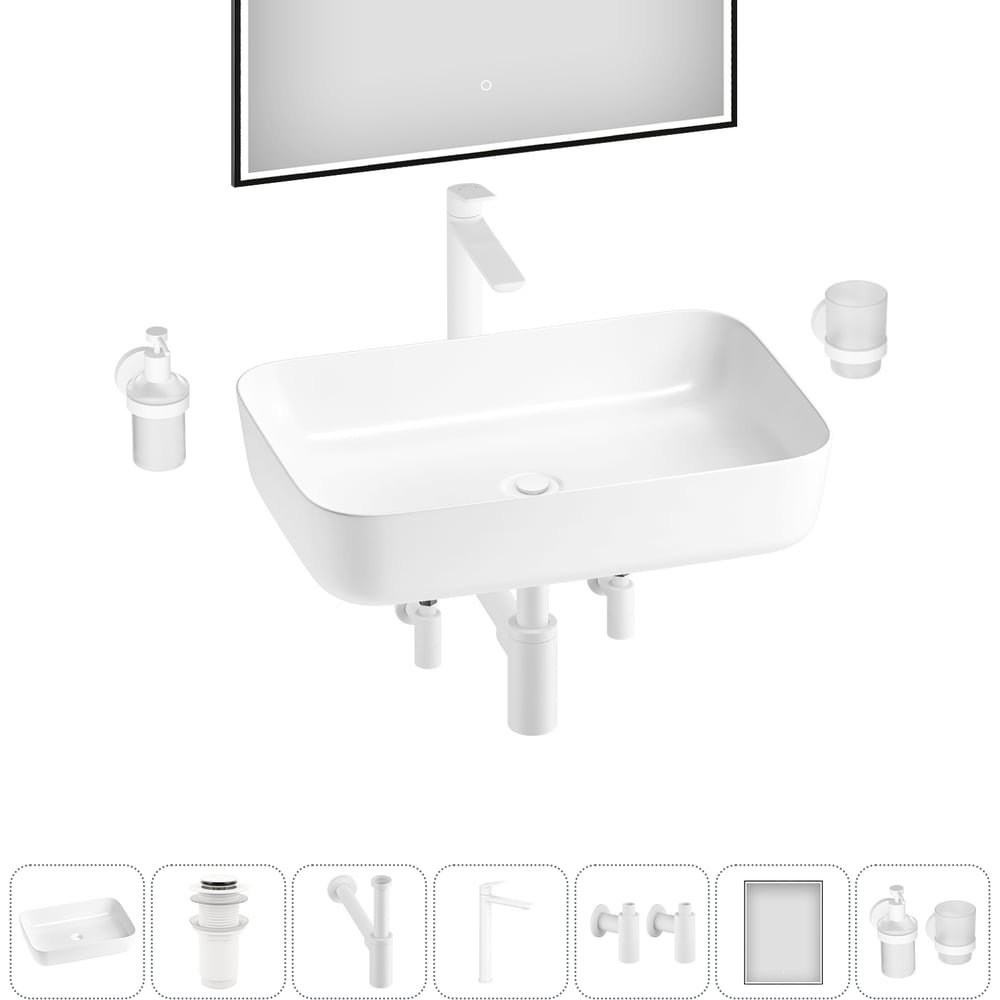 Изображение товара Набор 7 в 1 Wellsee Preen накладная раковина 50x40 см с комплектом