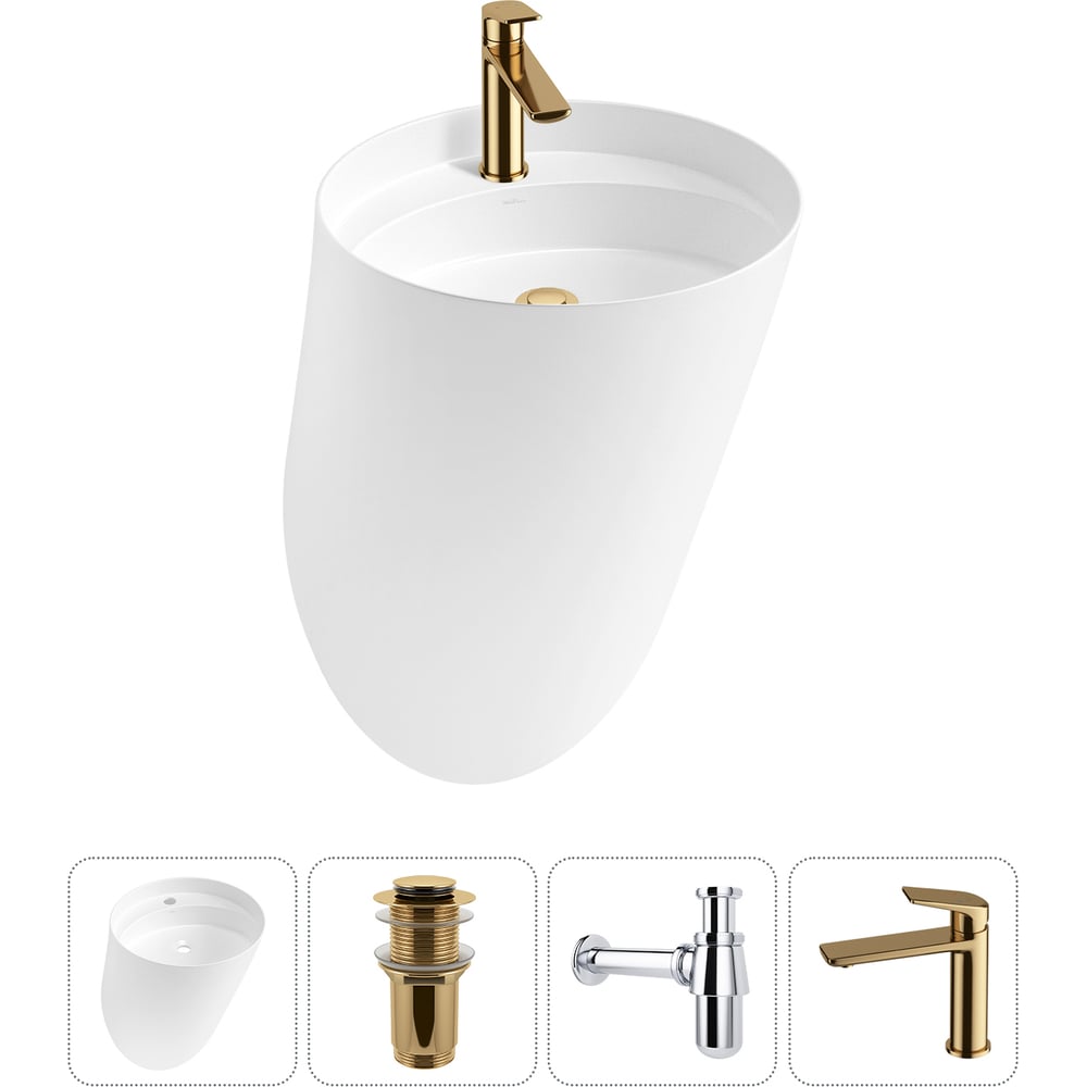 Изображение товара Набор 4 в 1 Wellsee M1 Limited Edition подвесная раковина 45 см with смеситель и аксессуары золото