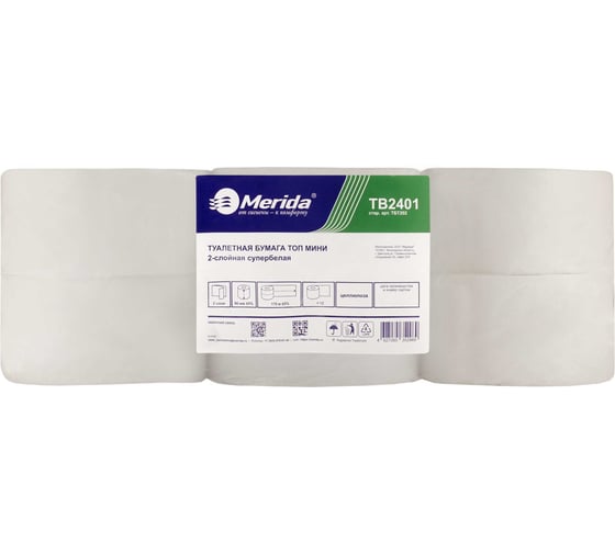 Изображение товара Туалетная бумага в рулонах MERIDA КОМФОРТ  2 сл., белая, 12 рул. х 170 м TB2401