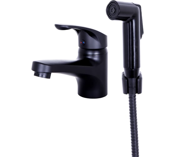Изображение товара Полимерный смеситель для раковины с гигиеническим душем OneLife P01-022b черный 4260383689988