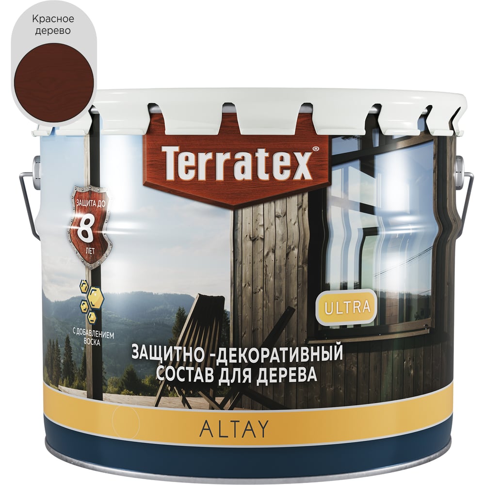 Изображение товара Деревозащитный декоративный состав ТЕРРАТЕКС ALTAY ULTRA Красное дерево 7,5 кг