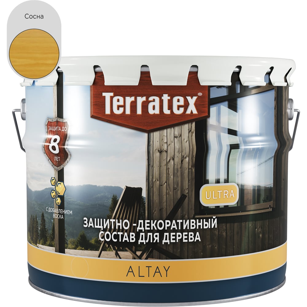 Изображение товара Деревозащитный декоративный состав ТЕРРАТЕКС ALTAY ULTRA сосна 7 5 кг