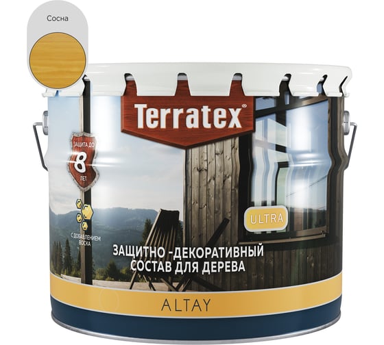 Изображение товара Деревозащитный декоративный состав ТЕРРАТЕКС ALTAY ULTRA Сосна, 7,5кг ЭК000145681