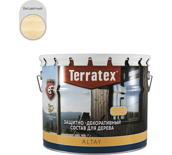 Изображение товара Деревозащитный декоративный состав ТЕРРАТЕКС ALTAY ULTRA Бесцветный, 2.25кг / 3л /4 ЭК000145663