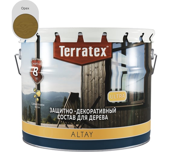 Изображение товара Деревозащитный декоративный состав ТЕРРАТЕКС ALTAY ULTRA Орех, 7.5кг ЭК000145675