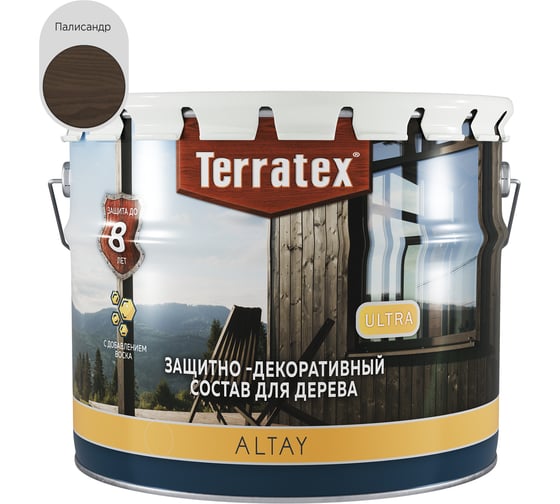 Изображение товара Деревозащитный декоративный состав ТЕРРАТЕКС ALTAY ULTRA Палисандр, 7,5кг ЭК000145674