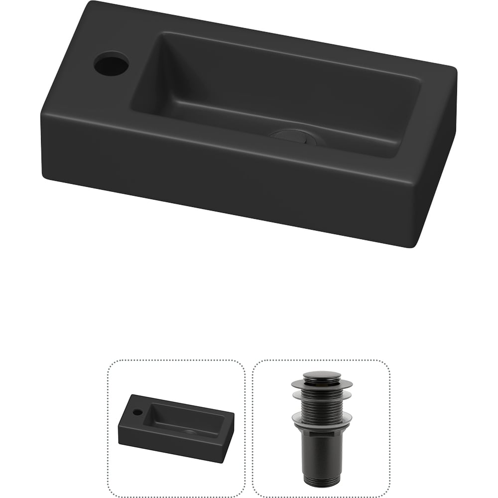 Изображение товара Комплект раковина для ванной Wellsee Lavinia Boho 37x18 см черная подвесная фарфор