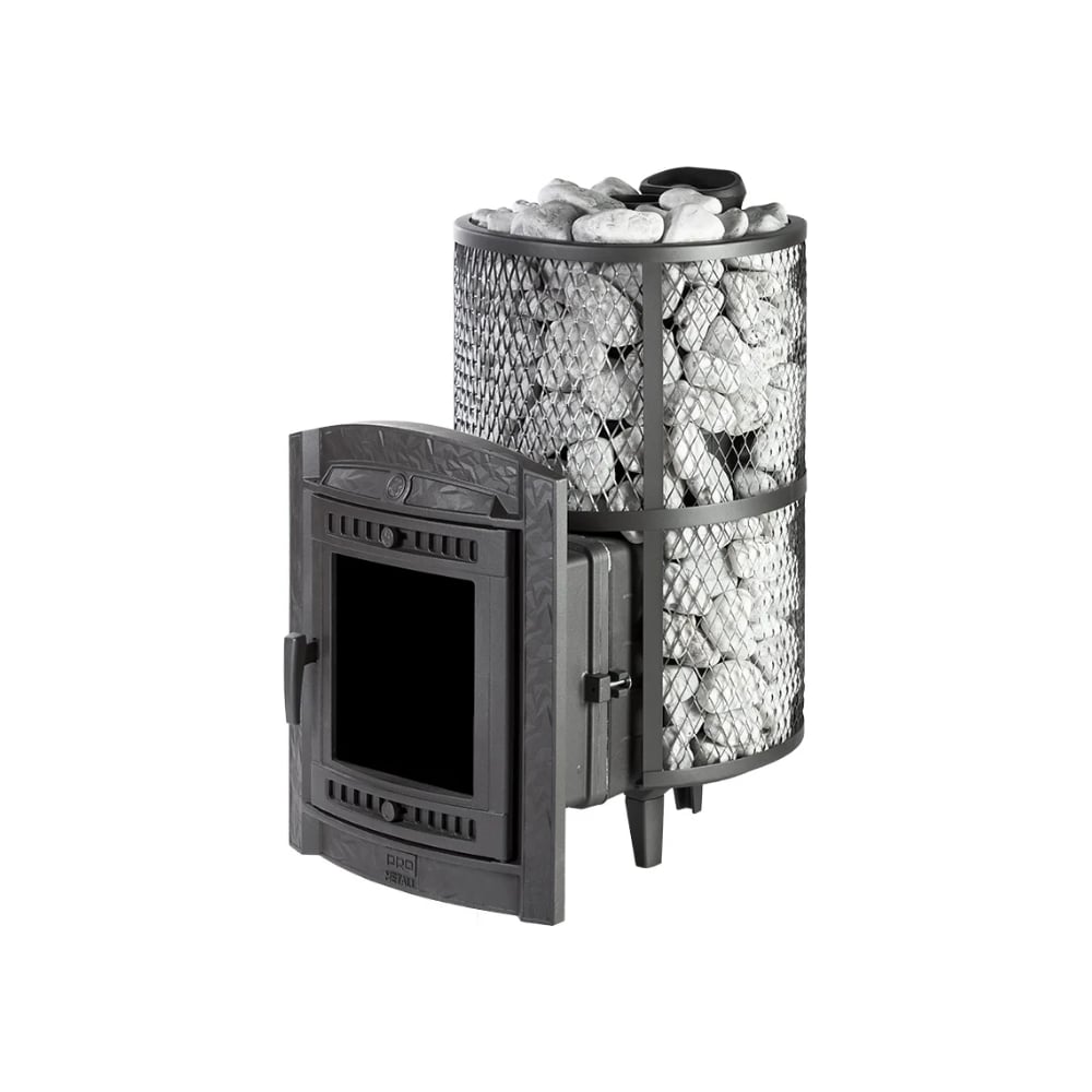 Изображение товара Печь банная PROMETALL Атмосфера XL: дровяная, чугунная, черная