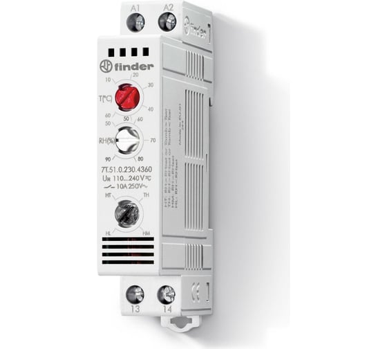 Изображение товара Щитовой термостат-гигростат Finder; 1no 10A; модульный, ширина 17.5мм; степ защ ip20, 7T5102304360