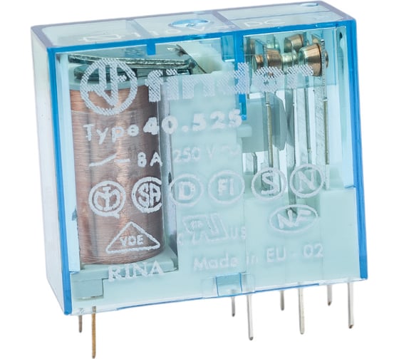 Изображение товара Миниатюрное реле Finder 2 перекидных контакта 8А, = 110В Чувст. пост. тока, 405271100000