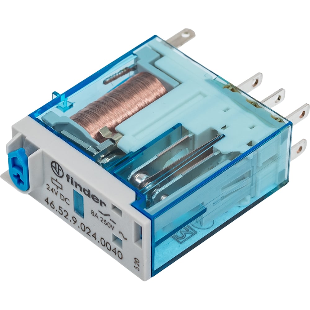 Изображение товара Миниатюрное промышленное реле Finder 2 перекидных контакта 8А, = 24В DC, 465290240040