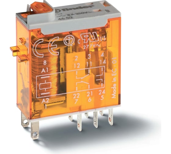 Изображение товара Миниатюрное промышленное реле Finder 2 перекидных контакта 8А, = 24В DC, 465290240040