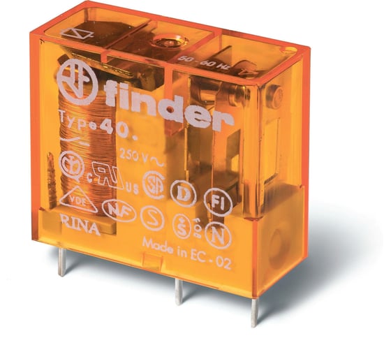 Изображение товара Миниатюрное реле Finder 2 перекидных контакта 8А, 110В AC, - герметичное, 405281100001