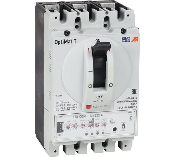 Изображение товара Выключатель автоматический для защиты двигателя КЭАЗ OptiMat T125L ETA-M 63A 3P 355908
