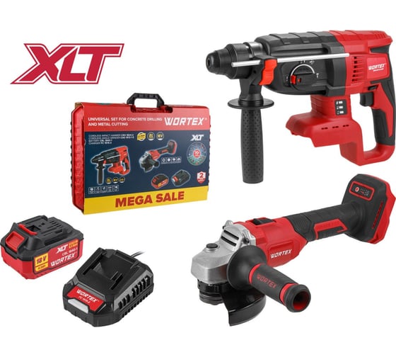 Изображение товара Набор аккумуляторного инструмента WORTEX ALL1 XLT SET: перфоратор + ушм, в чемодане 956622 1329852
