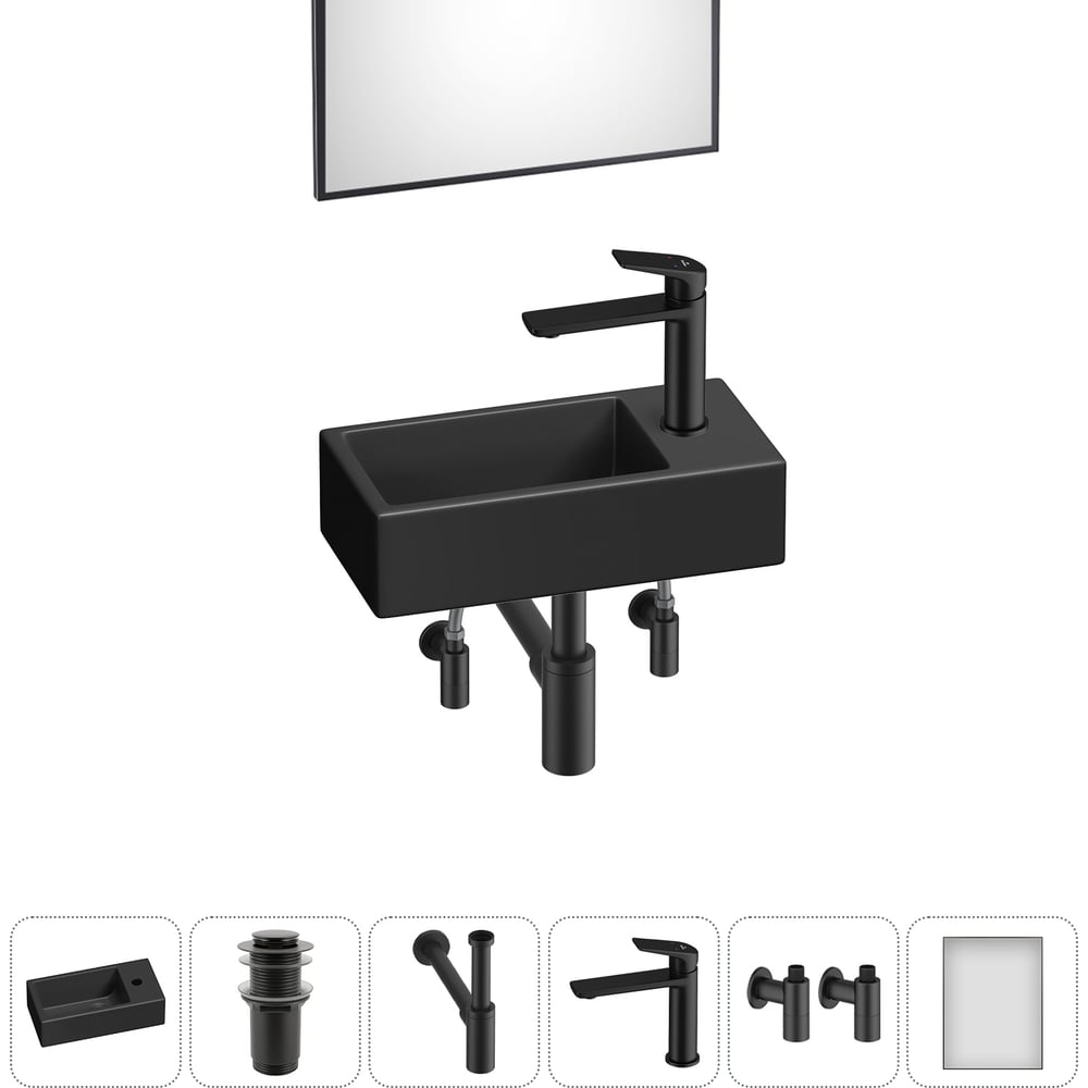 Изображение товара Комплект 6 в 1 Wellsee Bathroom Sink накладная раковина белый и черный стиль