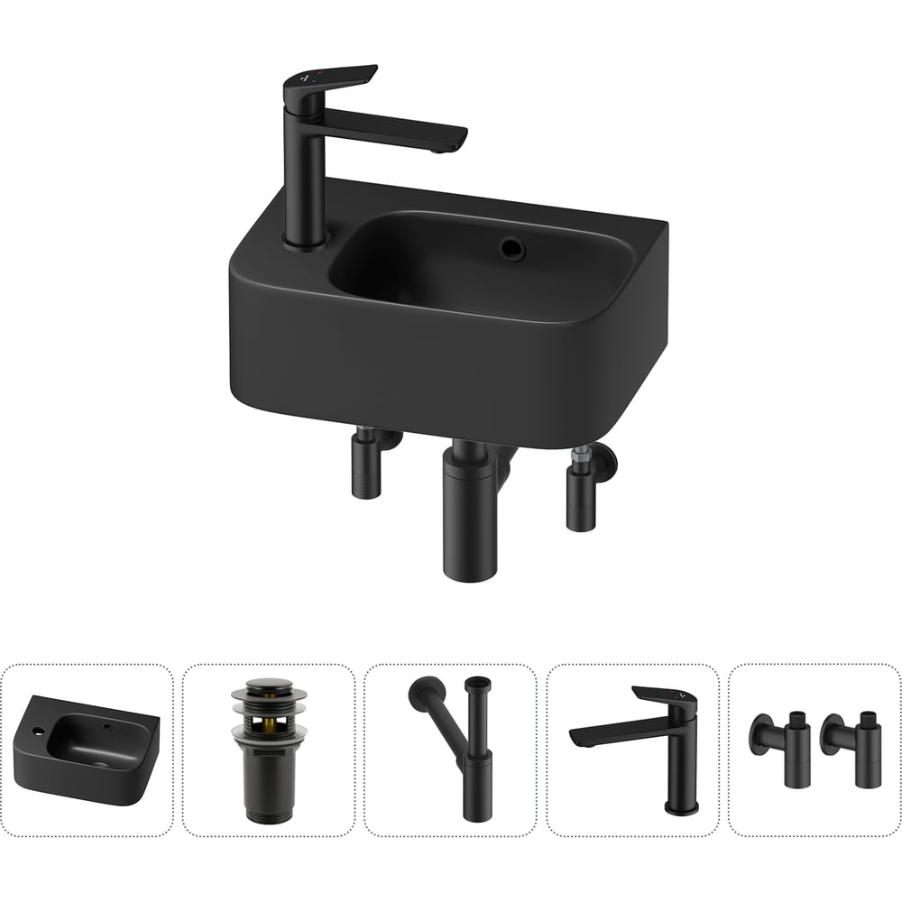 Изображение товара Комплект 5 в 1 Wellsee Bathroom Sink 37x25 см с смесителем и сифоном