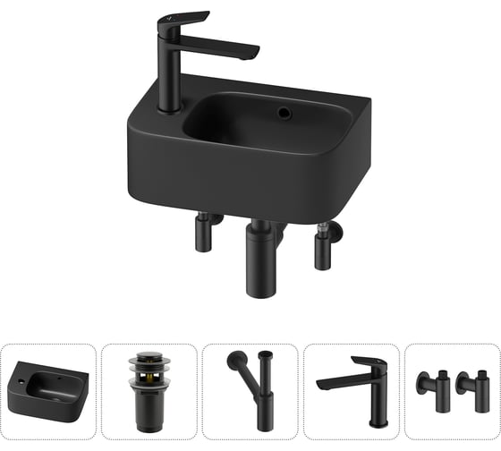 Изображение товара Комплект 5 в 1 Wellsee Bathroom Sink накладная/подвесная раковина 37x25 см состоит 20216551R