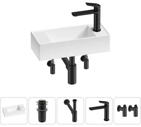 Изображение товара Комплект 5 в 1 Wellsee Bathroom Sink накладная/подвесная раковина 43x18 см состоит 20216258R
