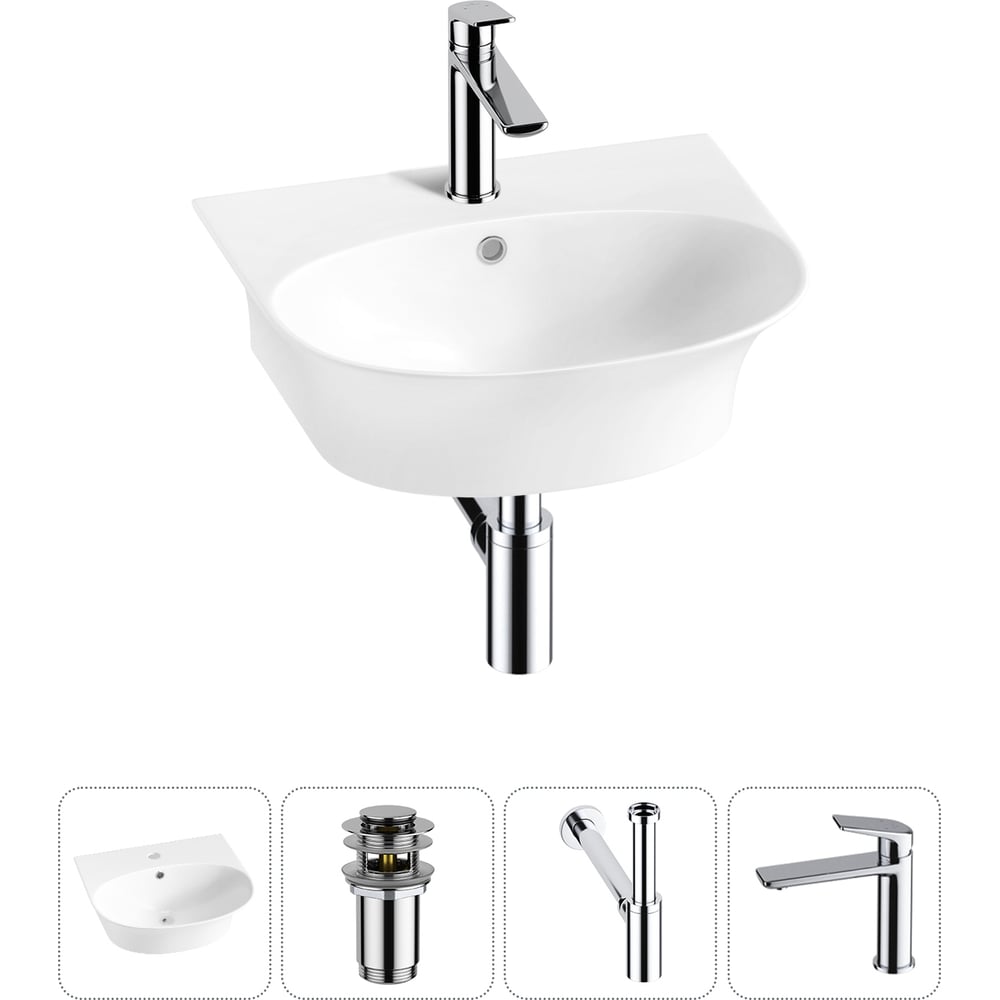 Изображение товара Комплект 4 в 1 Wellsee Bathroom Sink накладная раковина и смеситель modern белый