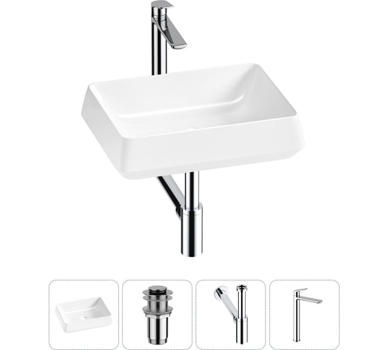 Изображение товара Комплект 4 в 1 Wellsee Bathroom Sink накладная раковина 50x38 см состоит из 3331111 20215436R