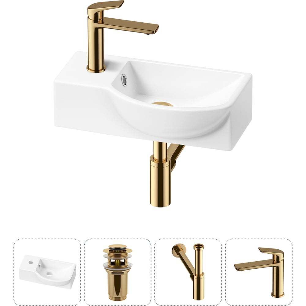 Изображение товара Комплект 4 в 1 Wellsee Bathroom Sink накладная раковина 40x23 см с смесителем и сифоном